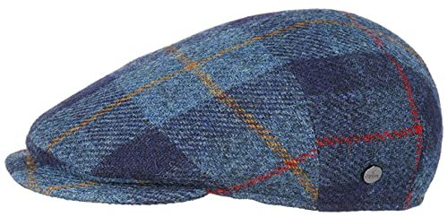 LIERYS Capri Harris Tweed Flatcap - Schirmmütze Herren - Elegante Wintercap mit Karomuster - Handmade in Italy - Herbst/Winter blau 60 cm