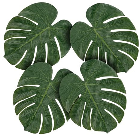 Boland 52210 - Palmenblätter, 29x33 cm, 4 Stück, Grün, Beachparty, Partydekoration, Mottoparty, Themenparty,Palmwedel, Monstera, Kunstblätter, Hawaiian, Tischdeko, tropische Blatter