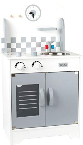 small foot 10599 Kinderküche aus Holz Herdplatte und drehbaren Knöpfen, Backofen und Küchenschrank sowie herausnehmbarem Waschbecken und Kleiner Wanduhr