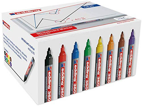 Edding 360 Whiteboard Markers Pack of 50 8 Assorted Colours - Color: Assorted