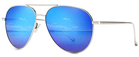 SUNGAIT Occhiali da Sole Oversize Leggero di Moda per Donna - Specchio Polarizzato Lente Silver Frame/Ocean Blue Specchio Lens