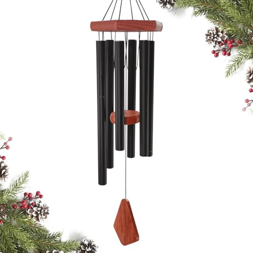 Windspiel für den Außenbereich, tiefer Ton, Windspiel für den Außenbereich, Sympathie-Windspiel mit 6 abgestimmten Röhren, Elegantes Glockenspiel für Gartenterrasse, Schwarze Windspiele