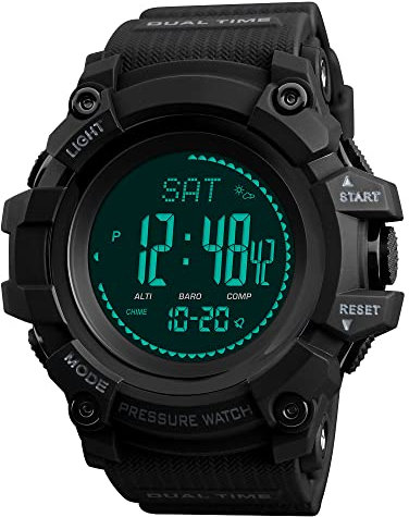 FeiWen Boussole Montres Bracelet de Homme Outdoor Militaires Sport Digital Multifonctionnel Plastique Montre et Caoutchouc Ruban Podomètre Altimètre Baromètre Thermomètre, Noir