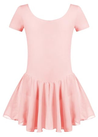 Untlet Ballettkleid Mädchen Kinder Kurarm Ballettanzug Ballett Trikot Kurzarm Body mit Chiffon Wickelrock Kinder Ballettkleidung Tanzkleid Tanzbody,Hellrosa,110