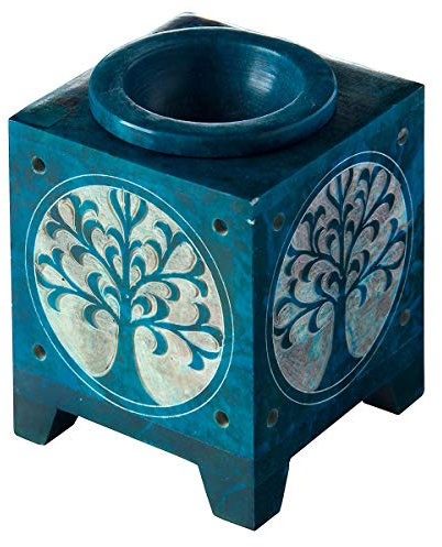 Saraswati Aromalampe Baum des Lebens Speckstein türkis 8x8x12cm