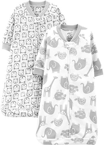Simple Joys by Carter's Unisex Baby 2-Pack Microfleece Long-Sleeve Sleepbag Tragbare Decke, Grau Bär/Tier, 3-6 Monate (2er Pack)