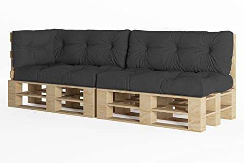 chilly pilley® Palettenauflage UV Wasserabweisend Leinenoptik Schaumflocken Palettenkissen auf Palettensofa Palettenpolster auf Palettenmöbel Rückenlehne Sitzkissen (5er Set Schwarz)