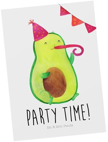 Mr. & Mrs. Panda Postkarte Avocado Party Zeit - Geschenk, Geschenkkarte, Ansichtskarten, Geburtstag, Dankeskarte, Veggie, Geburtstagskarte, genießen,