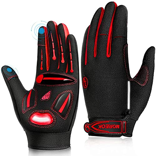 BIKINGMOREOK Bike Cycling Gloves for Men Women,Touchscreen Full Finger Shock-Absorbing 5MM Gel Pads MTB Road Bicycle Gloves for Mountain Biking,Running,Hiking,Outdoor Sports-Red-M