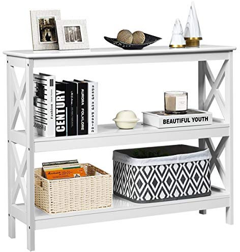 COSTWAY Konsolentisch Beistelltisch Industrie Design mit Ablage Flurtisch 100x33x80cm (Weiß, 3 Ebenen)