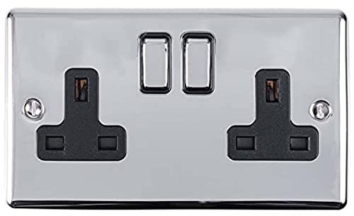 Enhance Decorative 2 Gang Socket Polished Chrome Finish With Black Trim