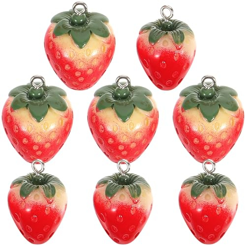 VALICLUD 8 Stück Erdbeeranhänger Charms 3D Resin Schmuckanhänger Für Diy Halskette Armband Ohrringe Tasche Dekor 1.06X0.75X0.75 Zoll
