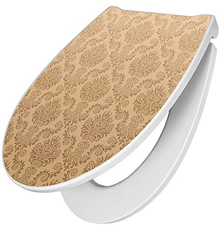 banjado Premium Toilettendeckel mit Absenkautomatik 45x38,4cm / WC Brille Soft Close/hygienischer Toilettendeckel/Klodeckel Duroplast mit Edelstahl Scharnier/Motiv Tapete Beige