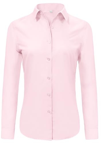Ruisin Womens Button Down Shirts for Women Dress Work Shirt Fitted 3/4 Long Sleeve no Iron Business Casual Summer Wrinkle Free Blouse top Pink Size XL