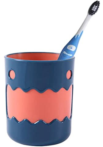 Hoshen Süßes kleines Monster-Mundspülbecher, wiederverwendbar, Zahnbürstenhalter, Badezimmer-Becher, Zahnputzbecher, Kunststoff, 450 ml (1 Stück, blau)