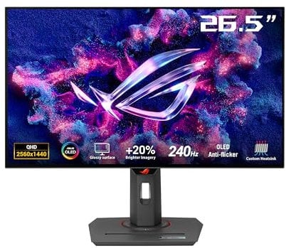 ASUS ROG Strix OLED XG27AQDMG - 27 Zoll WQHD Gaming Monitor - 240 Hz, 0.03ms GtG, G-Sync, FreeSync, AdaptiveSync, DisplayHDR 400 TB - 10-bit OLED, 16:9, 2560x1440, DP 1.4 DSC, HDMI, USB-Hub, Ergo