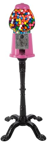 15” Gumball Machine with Stand and Coin Bank - Bubble Gum Machine Candy Dispenser with Glass Globe and Metal Base - Vintage Style Gum Ball Vending Dispenser by Great Northern Popcorn (Pink)