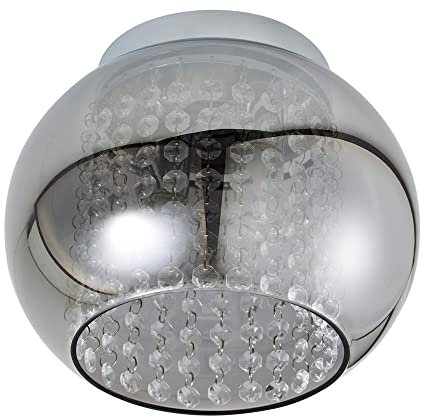 LITECRAFT Seren Ceiling Light Bathroom Flush with Smoke Tinted Glass Bowl Shade - Polished Chrome