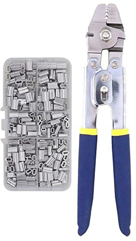 Pinza crimpatrice per funi metalliche, con 150 pezzi, per crimpare lenze fino a 2,2 mm, robusto strumento di crimpatura per fune metallica in acciaio inox