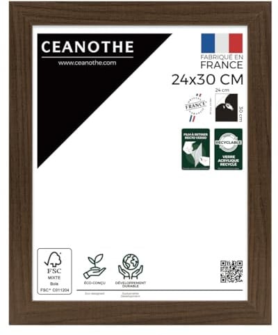 Ceanothe Cadre Photo 24x30 cm en Bois Marron Convient au A4 de la Collection Design Eternel Verre acrylique Incassable - Fabriqué en France