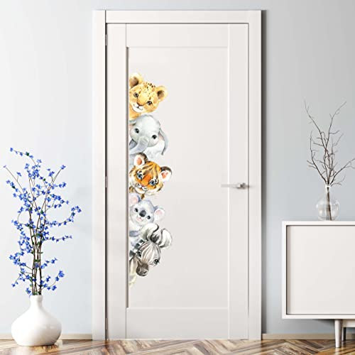 WANDKIND Türaufkleber Kinderzimmer | handgezeichnet | AUFKLEBER Türen Kindergarten | Babyzimmer Tür Sticker Deko Wanddeko (Türgriff Rechts, T103 Tiere Afrika)