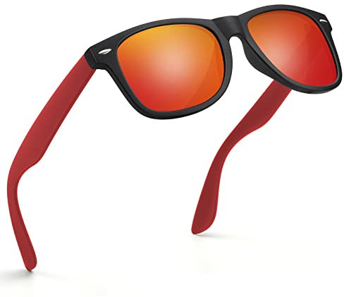 wearPro Polarised-Sunglasses-Mens-Womens-UV400-Protection Rectangular Sunglasses Retro Black Sun Glasses Unisex Classic Ultralight Shades For Cycling Driving Fishing(Black Red)
