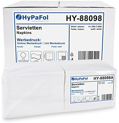 Servietten 40x40 cm, weiß 2-lagig, 1/4-Falz, 6x250 Stück