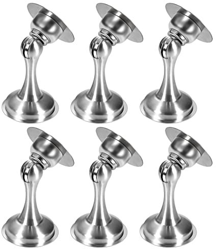 Door Stops 6 Pack, Magnetic Door Stopper, Stainless Steel Door Catch Door Holder for Wall with Double-Sided Adhesive Tape No Need to Drill, Silver