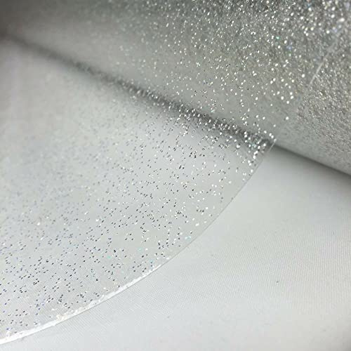 Silver Grey Glitter Tablecloth See Through Clear Plastic Infused Glitter PVC Plastic Vinyl Oilcloth Wipe Clean Christmas Glittery Sparkle Party Table Cloth (Square 140cm x 140cm 54 x 54 inches)