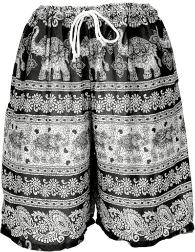 GURU SHOP Leichte Shorts, Kurze Unisex Hose mit Elefanten-Print, Damen, Synthetisch