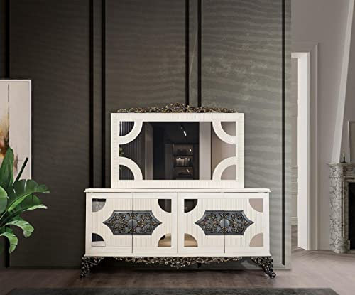 JV Möbel Kommoden Schrank mit Spiegel Edle Kommode Buffet Barock Rokoko Holz Anrichte