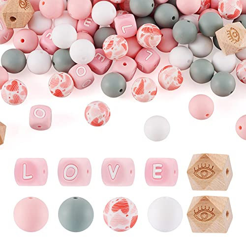 Boutigem 81 runde Silikon-Gummiperlen mit Buchstaben/Achteck, mit Augenmuster, Perlen für Schmuckherstellung, DIY, Halsketten, Armbänder, Handwerk