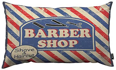 TKS MITLAN Barber Shop Poster Kissenbezug Kissenbezug Barbershop Werbung Haarschnitt Schere Kämme Leinen Couch Bett Sofa Auto Taille Kissenbezug 30,5 x 50,8 cm