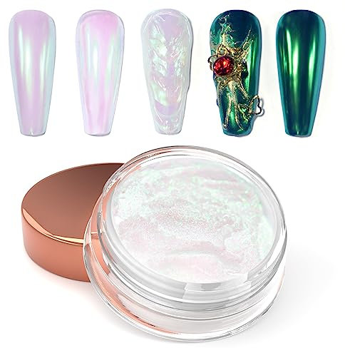 Laza Mermaid Pearl Chrome Nail Powder, Glazed Donut Metallic Mirror Effect Pigment, Iridescent Aurora Nail Glitter Holographic Fairy Dust Gel Nail Art Supplies Nail Techs, Resin Craft – Green Apple