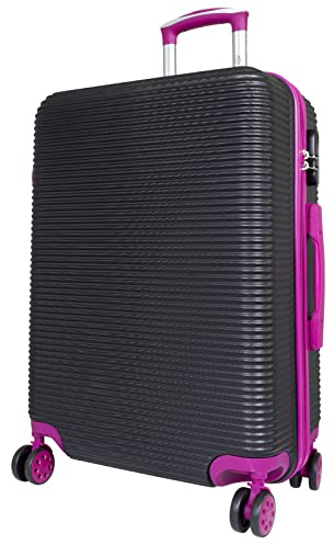 Trendyshop365 Koffer mittelgroß Hartschale Santorin 65cm, 66 Liter, 4 Rollen, Zahlenschloss, schwarz-pink