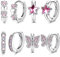 JeweBella 4er Set Kleine Creolen Ohrringe Silber für Damen & Mädchen - Rosa/Blau mit Herz, Stern & Schmetterling Zirkonia Steine, Hypoallergen, Schlafen, Huggie & Knorpel Ohrringe für Kinder