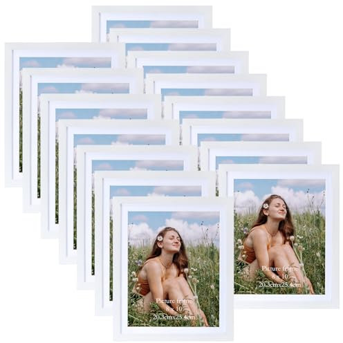 Vasemouh Weißer Bilderrahmen 15er-Set, für 20x25 Bilder mit Passepartout oder für Bilder 23x28 ohne Passepartout, Wand- und Tischaufstellung