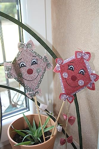 Posiwio 2 kleine Deko-Drachen am Stab zum Stecken, 11 x H 15cm + 26 cm Stab
