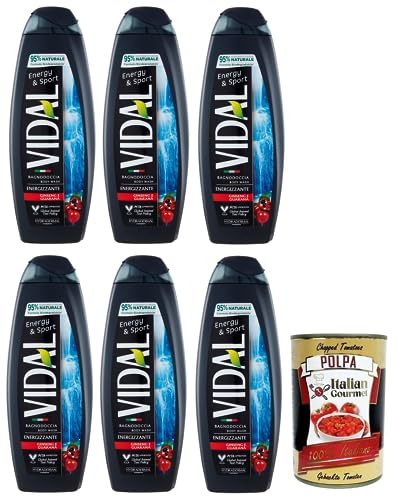 6x Vidal Energy & Sport Bagnodoccia Duschgel mit Ginseng und Guarana,500ml + Italian Gourmet Polpa di Pomodoro 400g Dose