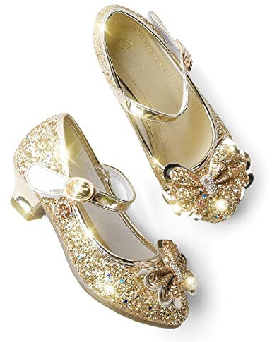 JerrisApparel Scarpe da Principessa per Ragazze Mary Janes Matrimonio Compleanno Festa (Oro, 26 EU)