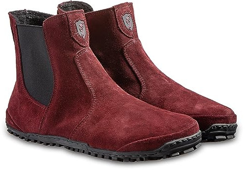 Magical Shoes Leder Barfußschuhe gefüttert Damen, Chelsea Boots mit Reissverschluss, Halbstiefel flach, Stiefelletten minimalistisch, Handgemacht in der EU, Gr. 38, Burgunder, Lupino