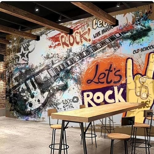 MOBYAT Mural Wallpaper 3D Graffiti Guitar Rock Music Bar KTV Tooling Background Art Wall Painting,3D,250x175cm