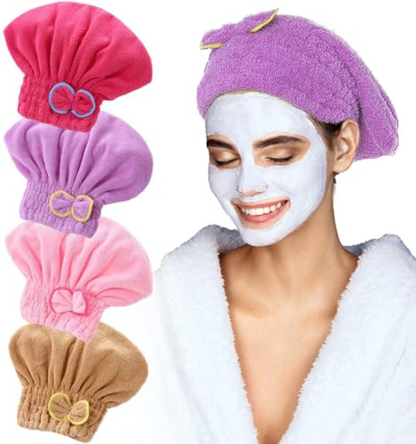 BDSHUNBF 4 PCS Turbante Asciugacapelli, Asciugamano Capelli Turbante, Asciugamano per Capelli, Asciugatura Rapida Super Assorbent Aciugamani In Microfibra Cappuccio per Donne Adulti o Bambini