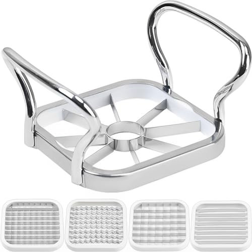 Potato Chipper 5 in 1 Stainless Steel Fruit Vegetable Slicer with Handle Manual Potato Slicer French Fry Cutter Labor-Saving Multi-Purpose Fruit Slicer for Potato Onion Tomato Lemon