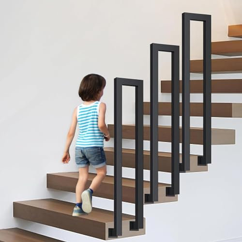 OVLRIJP Ringhiera per Scale Interne, Corrimano per Scale Interne, Ringhiera per Esterni con Kit di Viti, Corrimano Scale a Forma di U per Soffitta, Veranda e Corridoio (90cm, Nero-Montaggio Laterale)