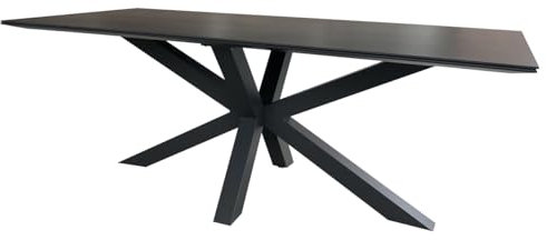 MR. DEKO® Gartentisch Malaga XL Dark Grey | Tisch mit gesinterter Steinplatte 200 x 90 x 76 cm (LXBxH) | Schwarzes Cross-Tischgestell aus Aluminium | Keramikplatte für Outdoor bis 8 Personen