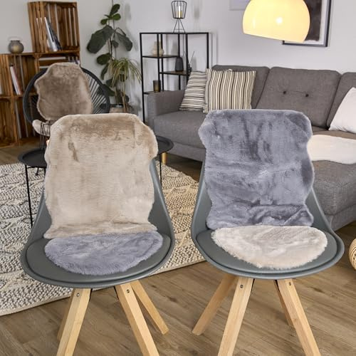 Astra Hochwertiger Kunstfell Teppich flauschig - Teppich Wohnzimmer - Hochflorteppich Lammfell Schaffell Accessoire - Dekofell 2er Set grau 40 x 60 cm