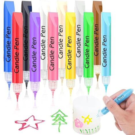 Ronoza® 12 Stück Wachsstifte für Kerzen, Candle Pen, Kerzen Bemalen Set, Taufkerze Selber Machen, Kerzen Selber Machen Set, Kerzenstifte zum Verzieren & Bemalen von Kerzen, je 10 ml, Grundfarbe
