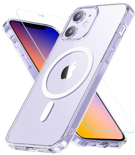 Hensinple Magnetisch für iPhone 12 Mini Hülle 5,4'',mit Panzer Schutz Glas,Stoßfest Militärschutz Rundumschutz Schutzhülle Case Handyhülle für iPhone 12 Mini-Transparent