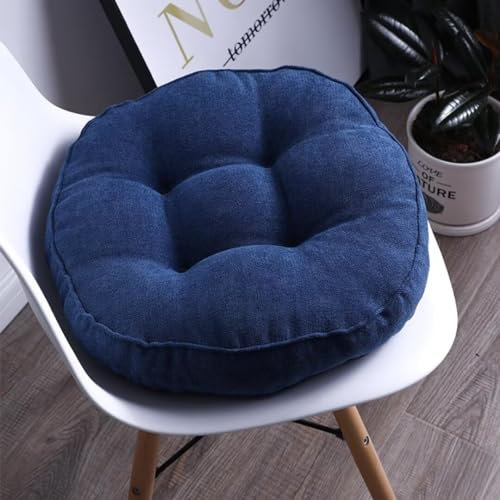 2er Set Stuhlkissen, Sitzkissen Boden für Indoor und Outdoor, Waschbare Stuhlauflage für Bank und Stuhl, Bodenkissen für Zuhause Büro Küche Esszimmer,Dunkelblau,Rund, 50x50cm